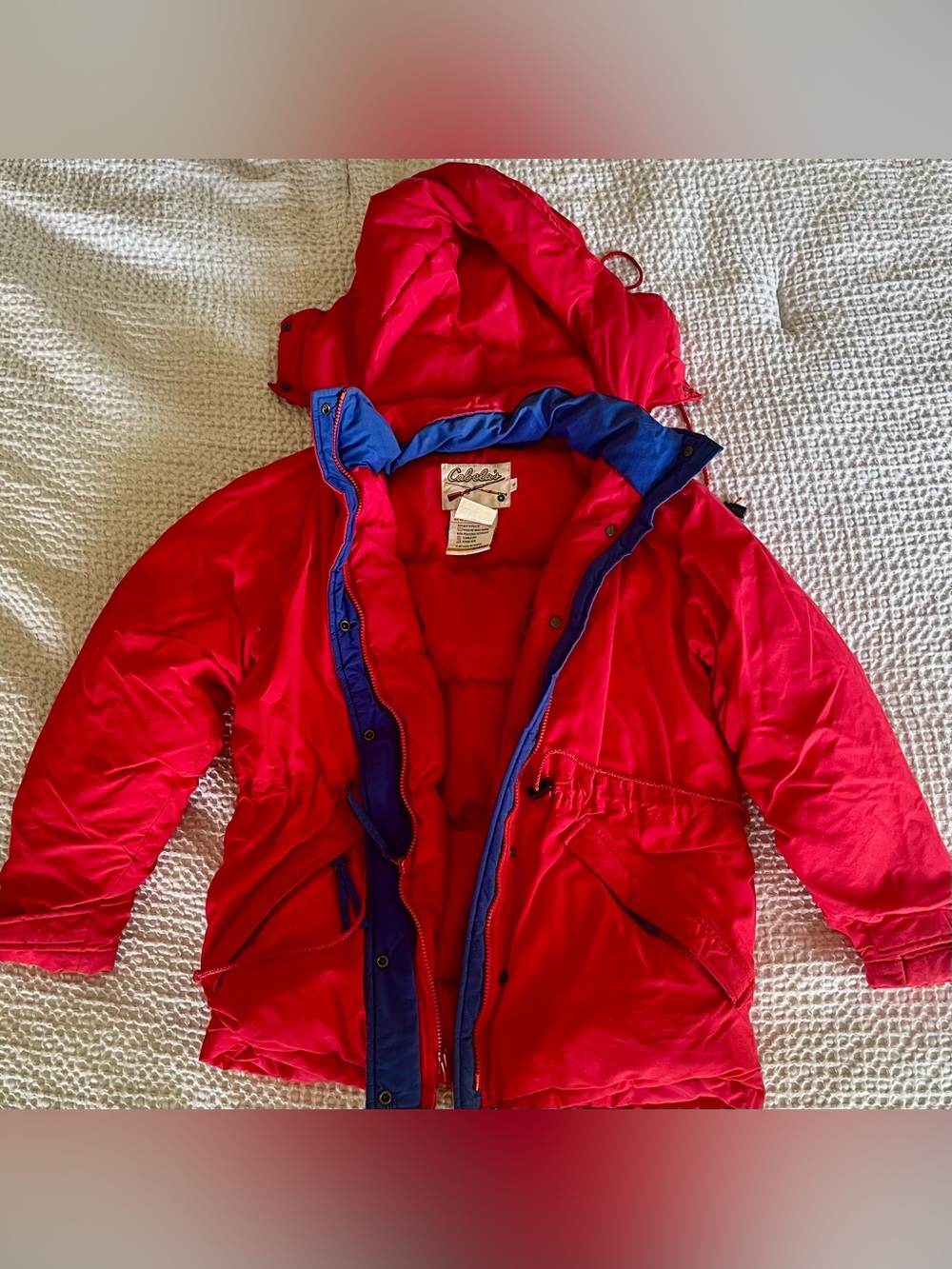 Women’s Rare Vintage Cabelas Puffer Coat Removable Hood Size Small Zip Button